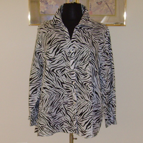 CYNTHIA ROWLEY 100% Linen Blouse 3X Zebra Print - Picture 3 of 13